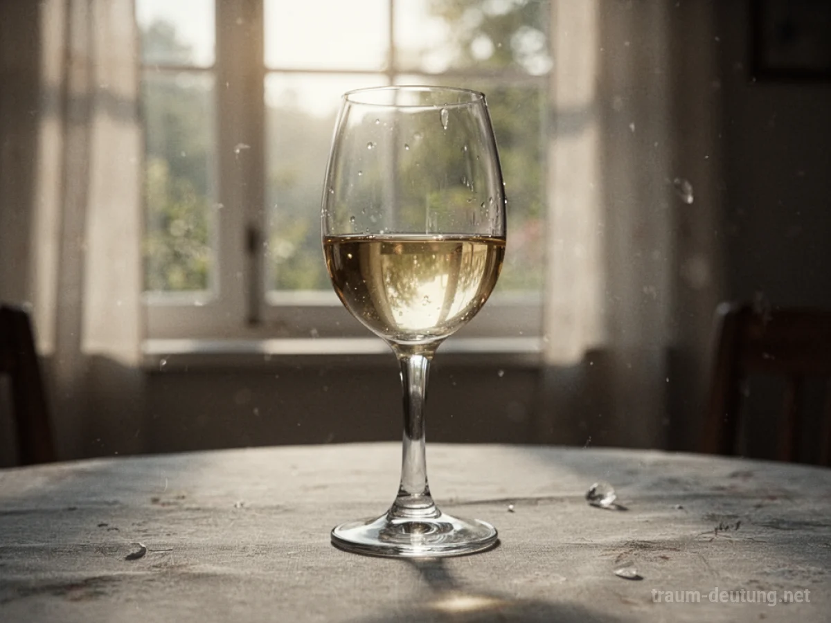 Ein Glas Weißwein auf einem Tisch, beleuchtet von Sonnenlicht.