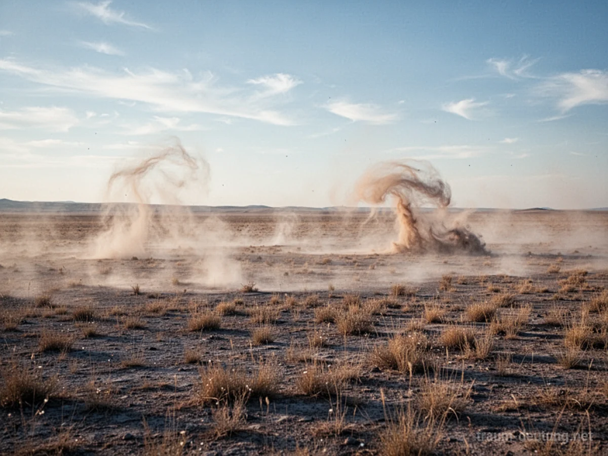 Wind weht über eine weite, leere Ebene mit trockener Vegetation