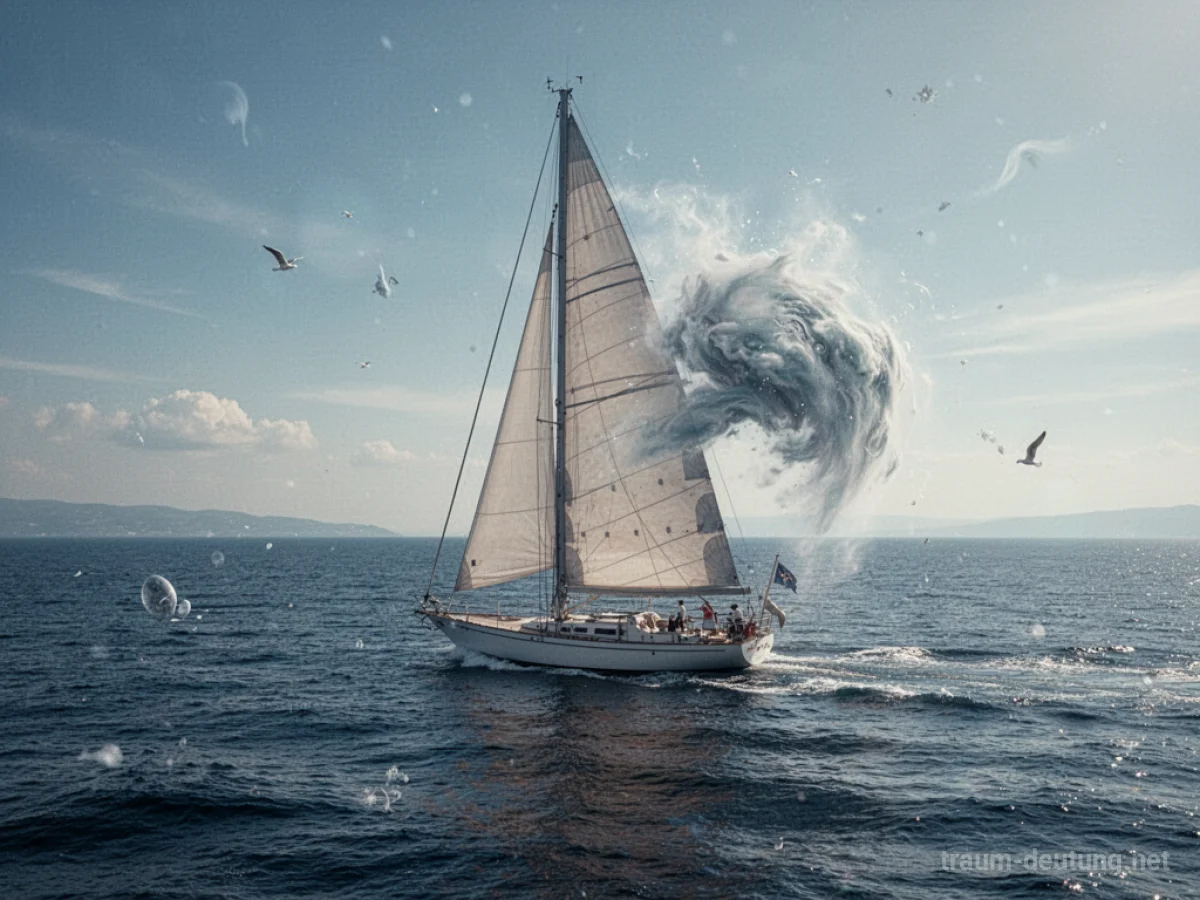 Segelboot, das vom Wind auf offener See vorangetrieben wird.