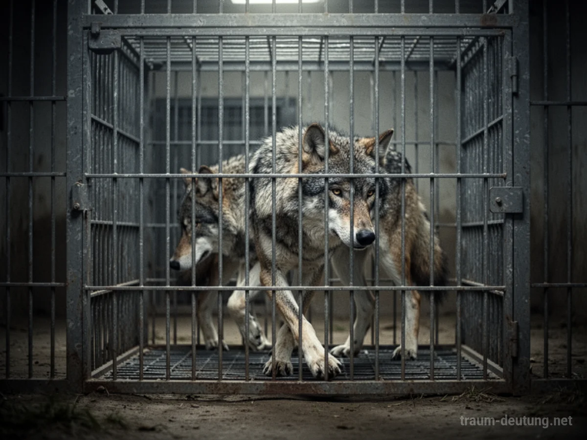 Wolf in einem Metallkäfig, der hin und her läuft