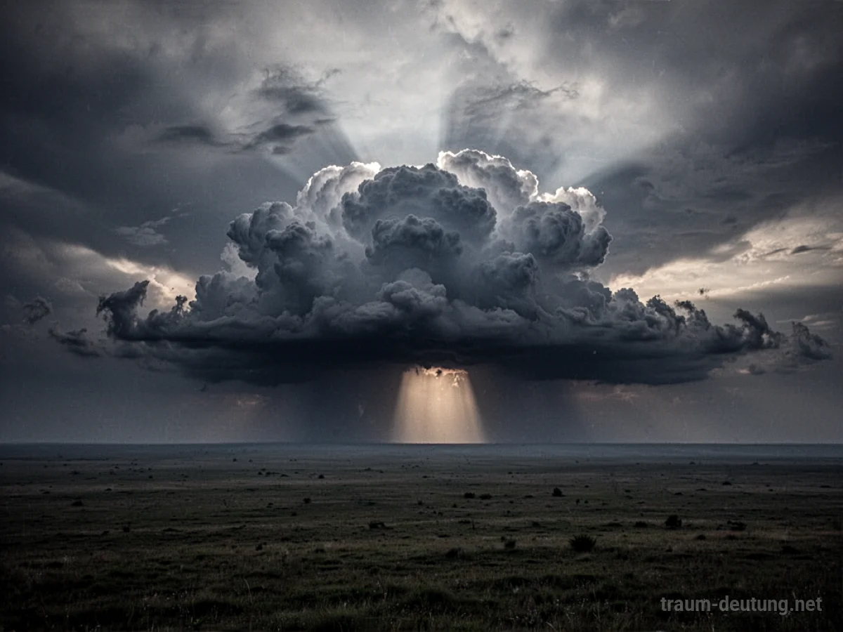 Dunkle Wolken am fernen Horizont, ein Lichtschein bricht durch.