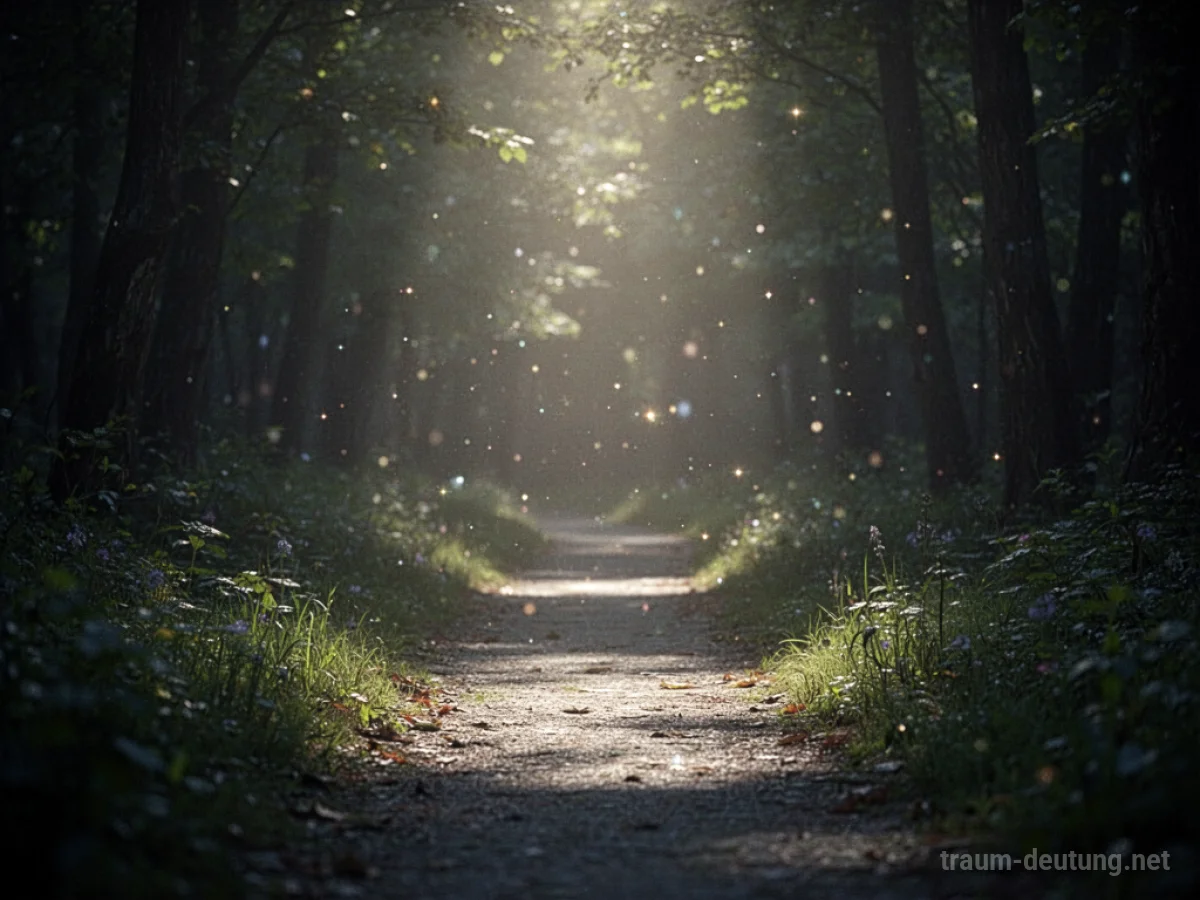 Ein sanftes Licht erhellt einen dunklen Pfad im Traum, was ein Wunder symbolisiert.