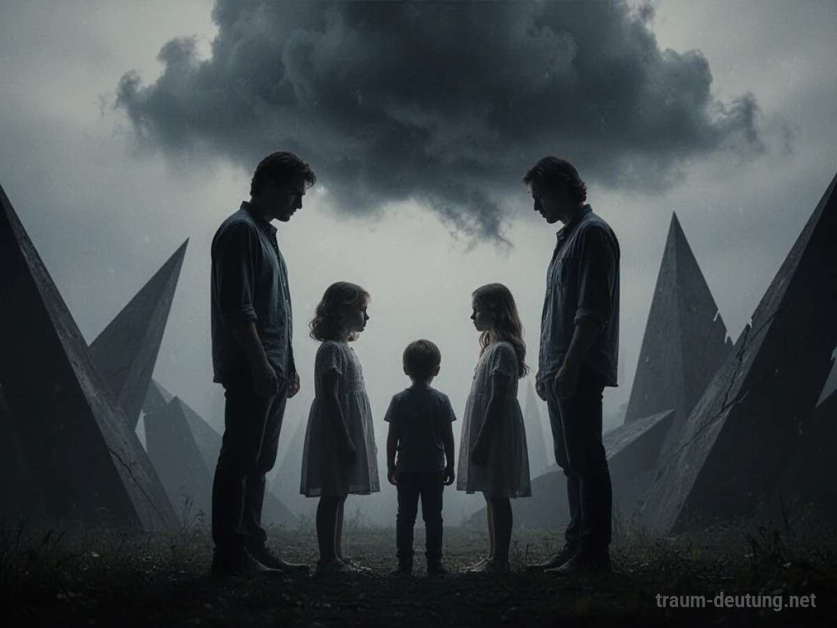Familienmitglieder stehen sich angespannt gegenüber, umgeben von einer bedrückten Atmosphäre.