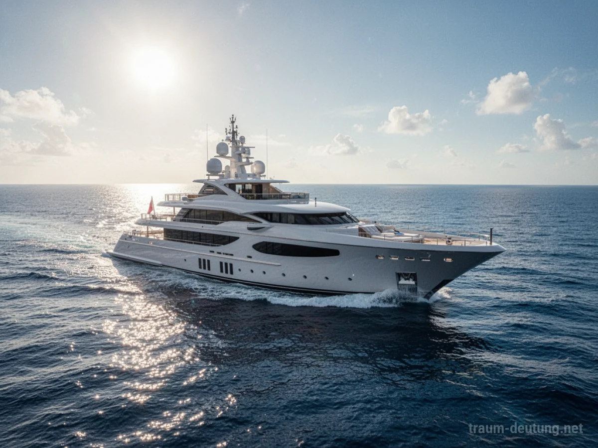 Luxuriöse Yacht gleitet auf ruhigem, blauem Meer unter strahlender Sonne.