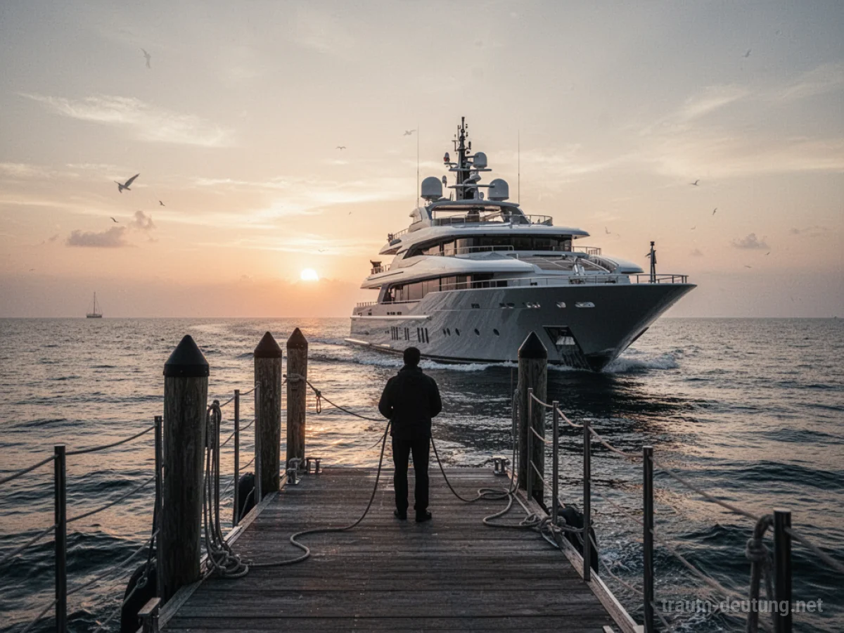 Eine Luxusyacht wird von einer unbekannten Person weggefahren.