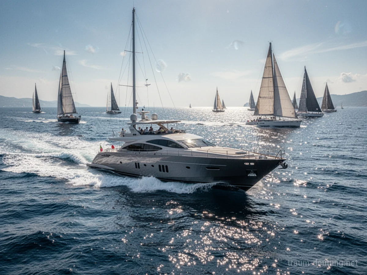 Eine Yacht gewinnt ein Rennen auf dem Meer unter blauem Himmel.