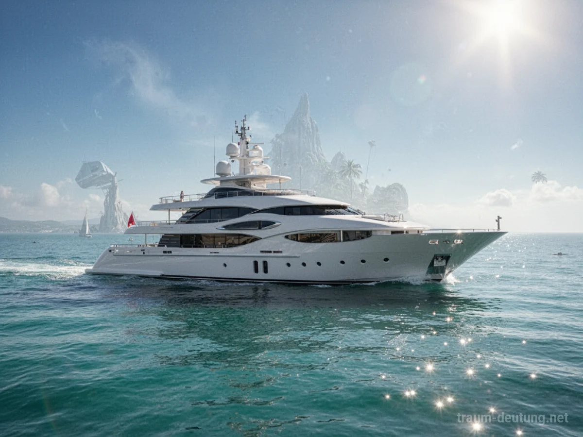 Luxusyacht gleitet auf ruhigem Meer unter strahlendem Himmel
