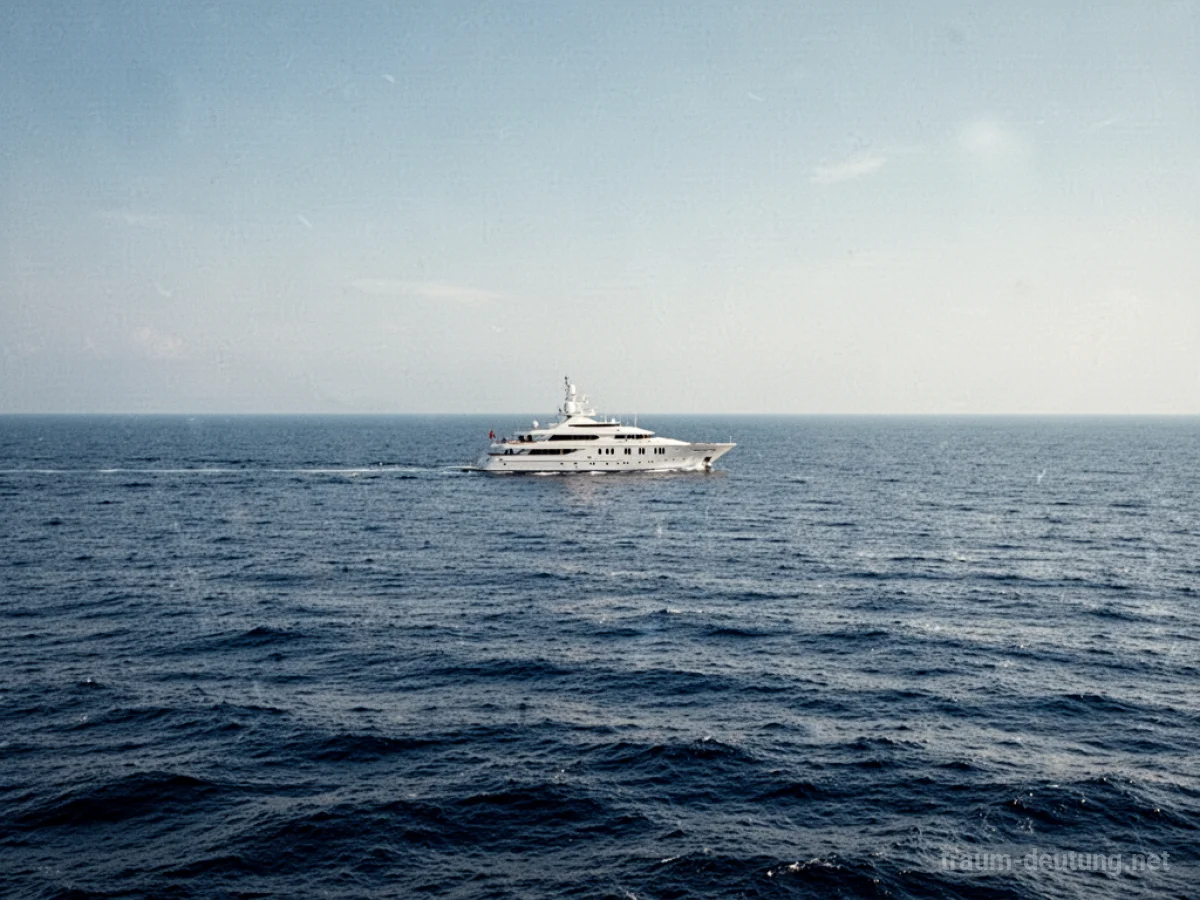 Eine weiße Yacht am Horizont auf dem Meer