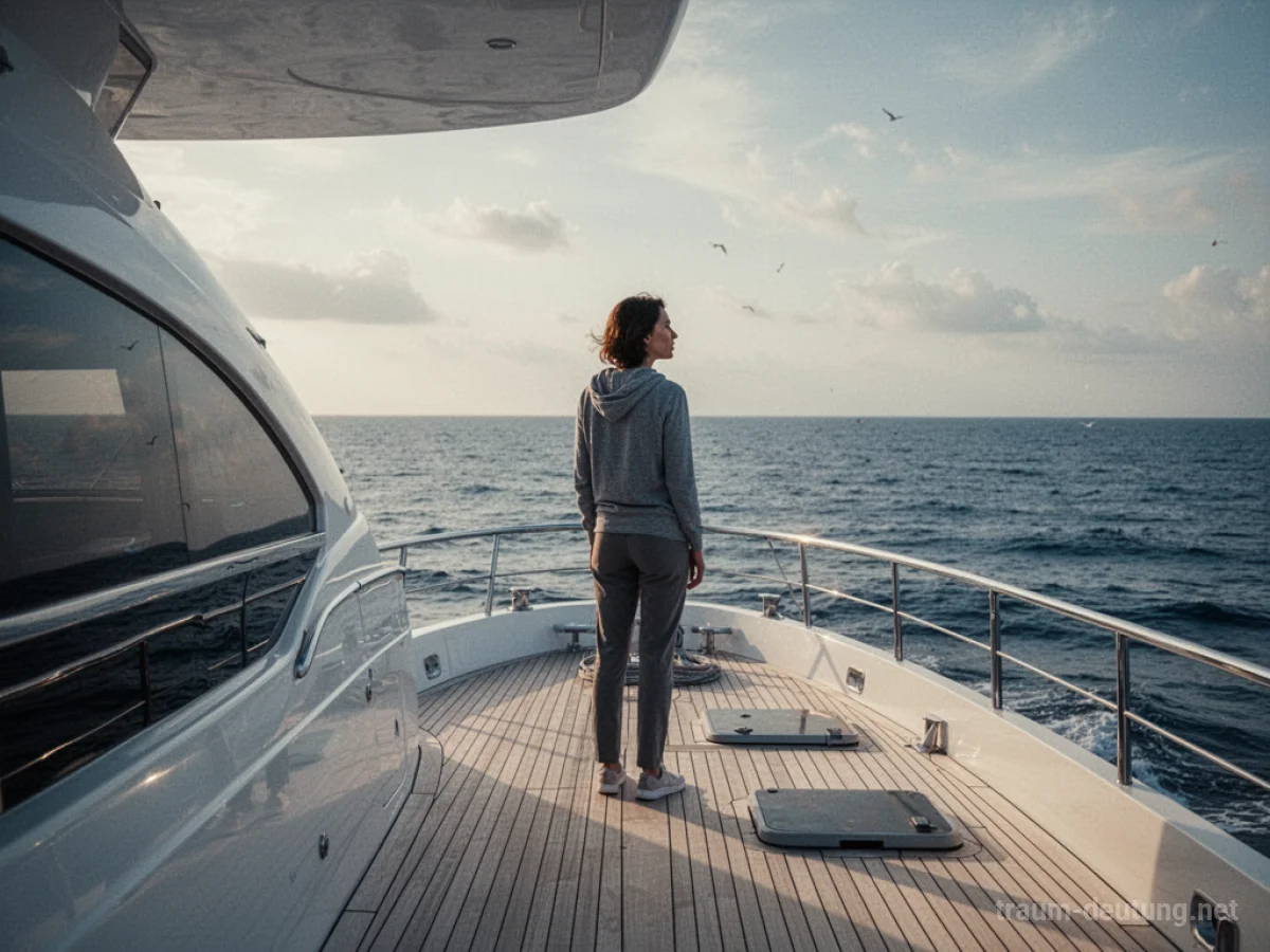 Person auf der Yacht eines gemieteten Bootes blickt auf das offene Meer.