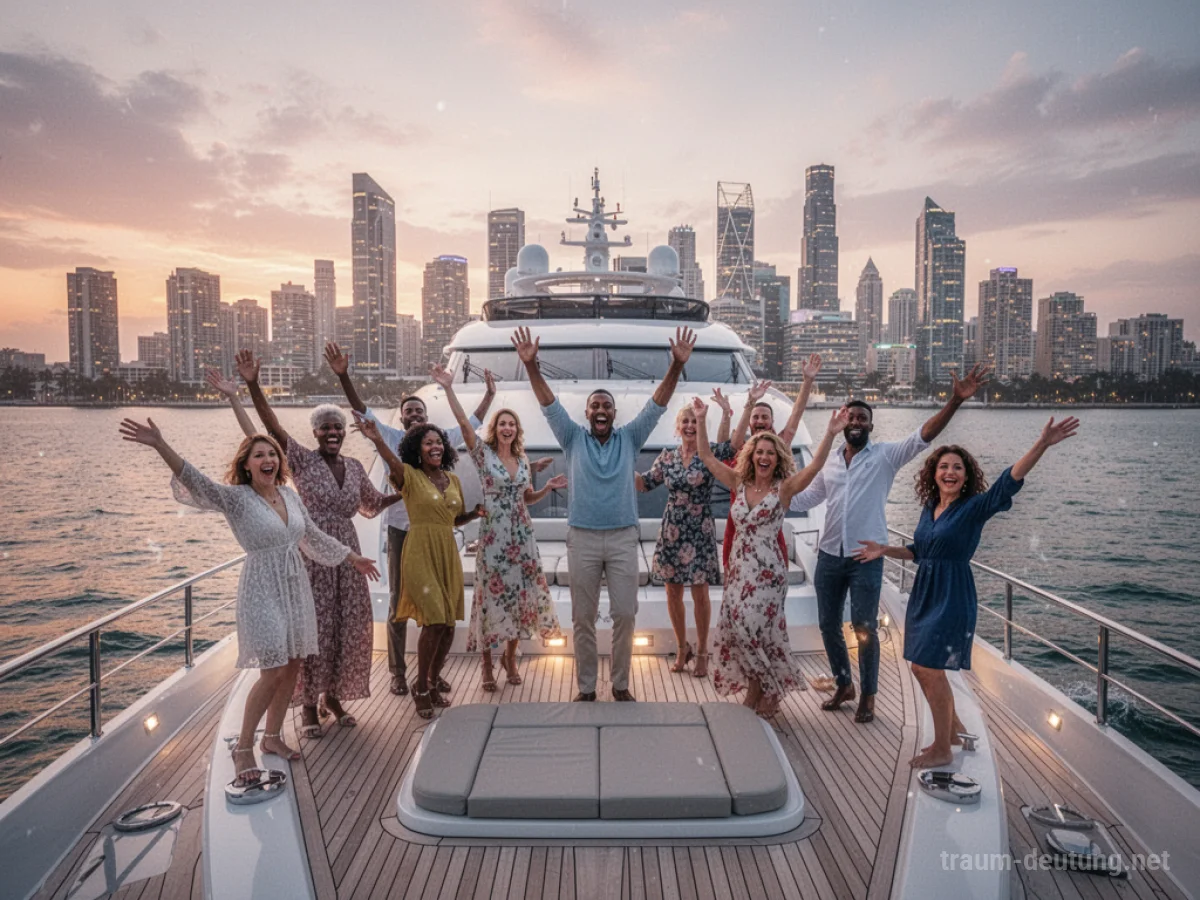 Menschen feiern auf einer Yacht bei Sonnenuntergang