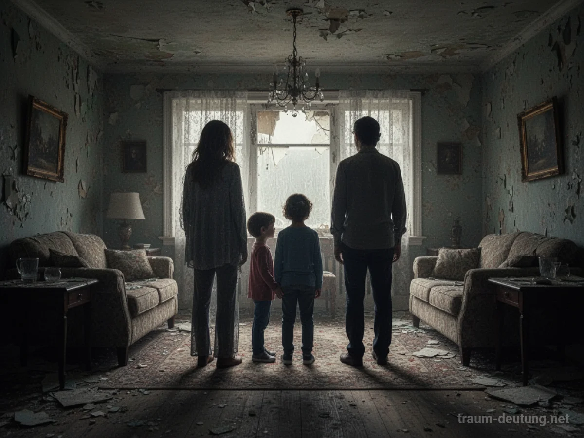 Silhouetten einer Familie als Zombies in einem dunklen Raum