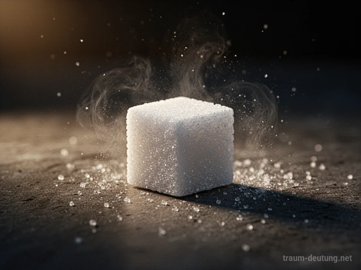 Ein einzelner Zuckerwürfel auf dunklem Untergrund, beleuchtet von der Seite.