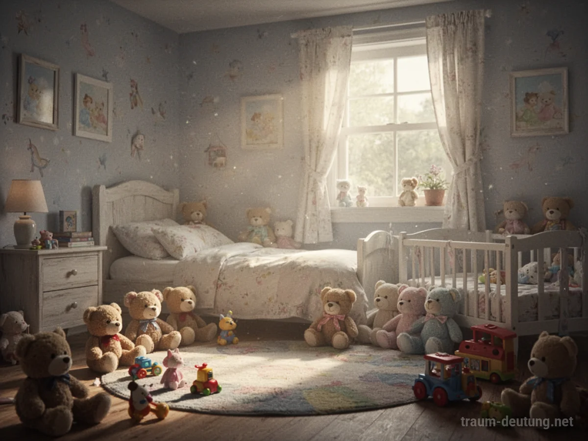 Ein friedliches Kinderzimmer im sanften Licht, das Geborgenheit und Kindheitserinnerungen symbolisiert.