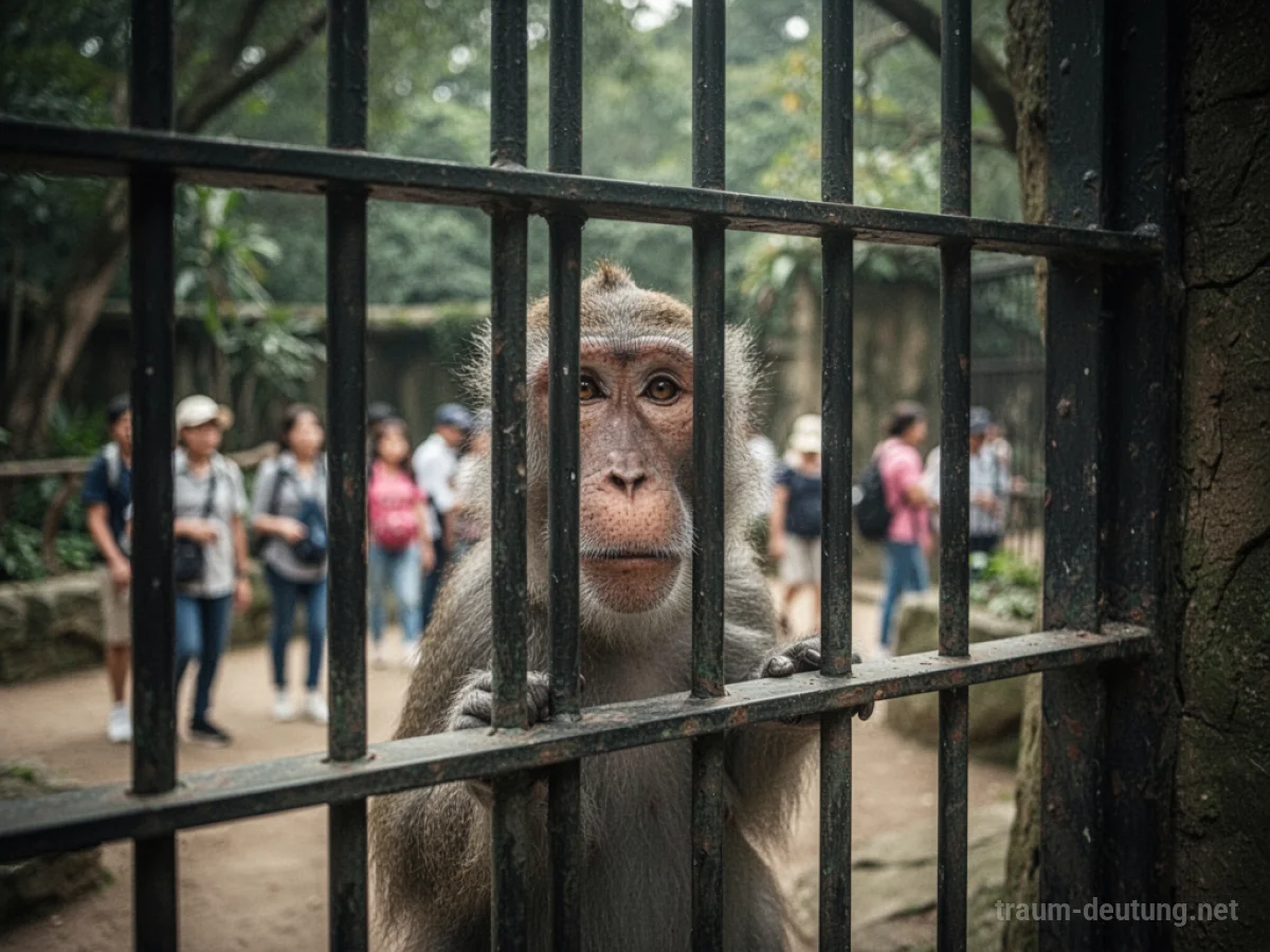 Person blickt aus einem Zoo-Gehege hinter Gittern heraus