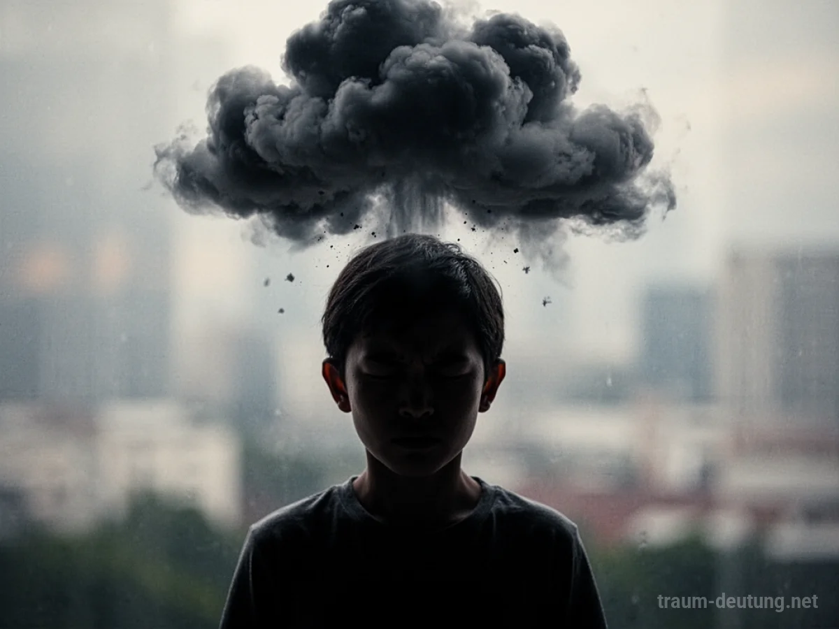 Silhouette einer Person mit einer dunklen Wolke über dem Kopf, die Zorn symbolisiert.
