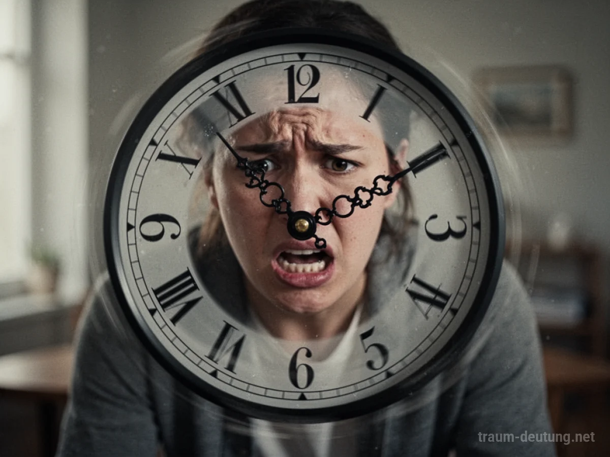 Eine tickende Uhr im Traum, deren Zeiger sich schnell bewegen.