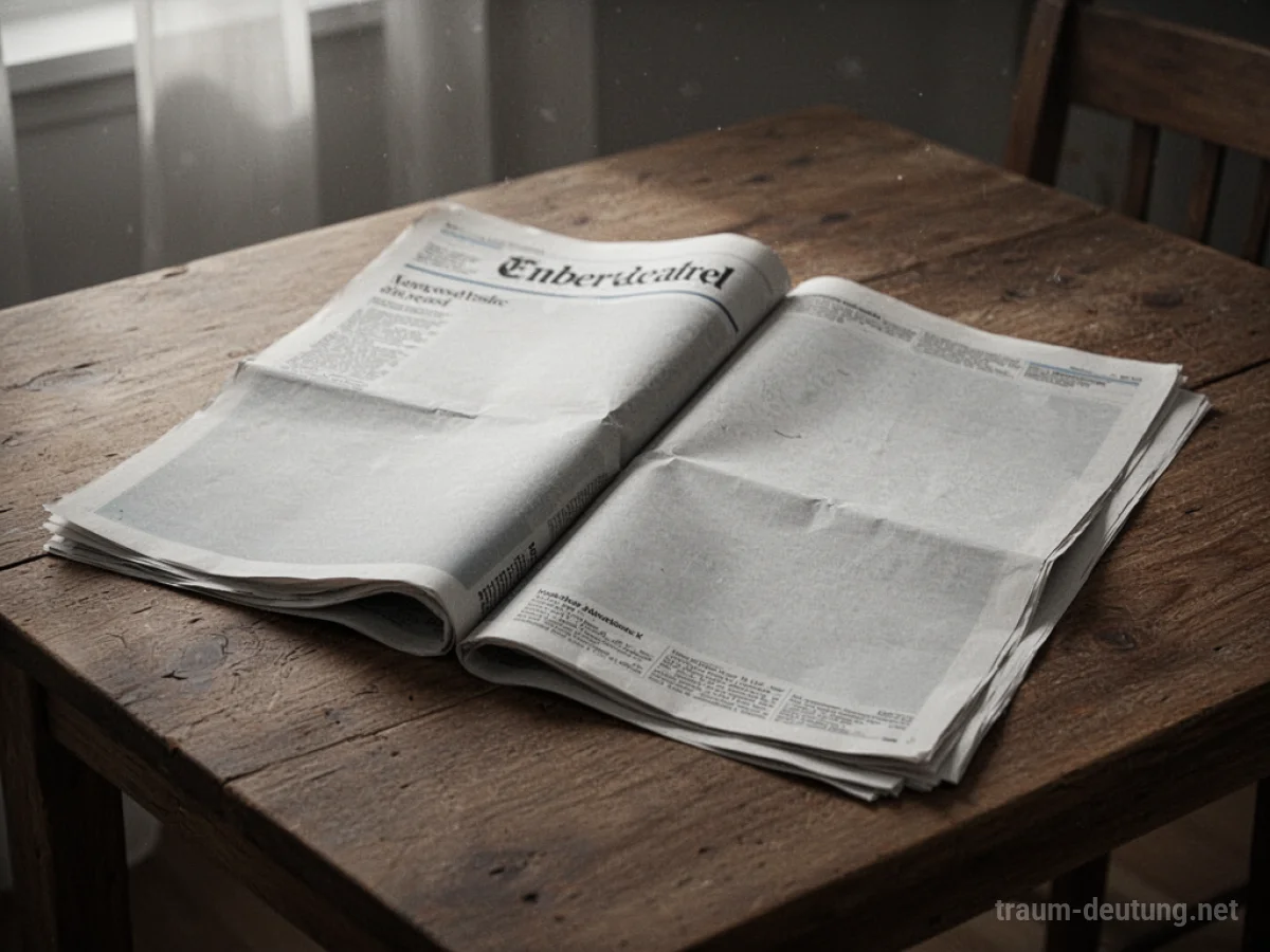 Leere Zeitung mit unbeschriebenen Seiten auf einem Holztisch