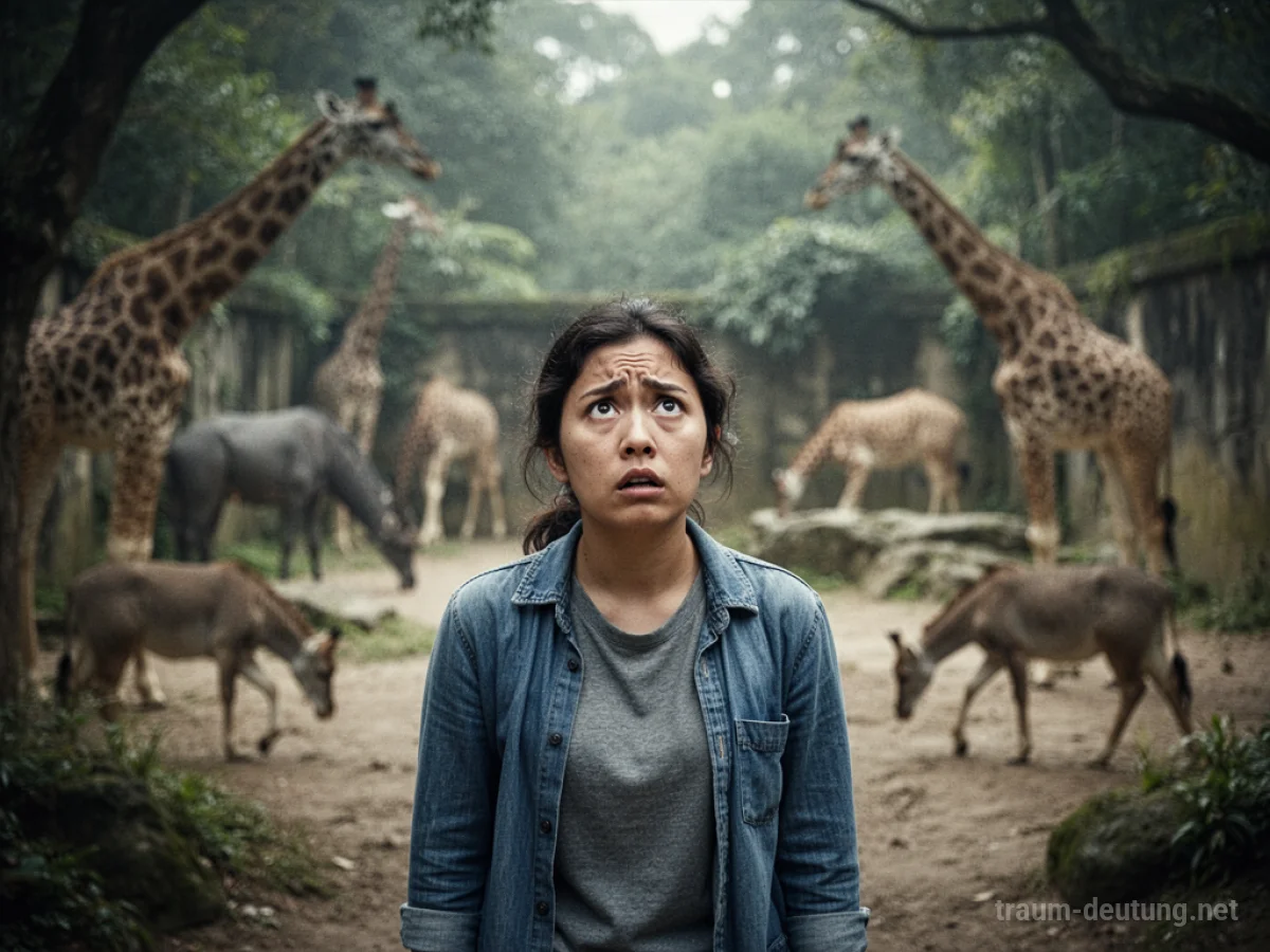 Eine Person steht verloren und orientierungslos in einem weitläufigen Zoo-Gehege.