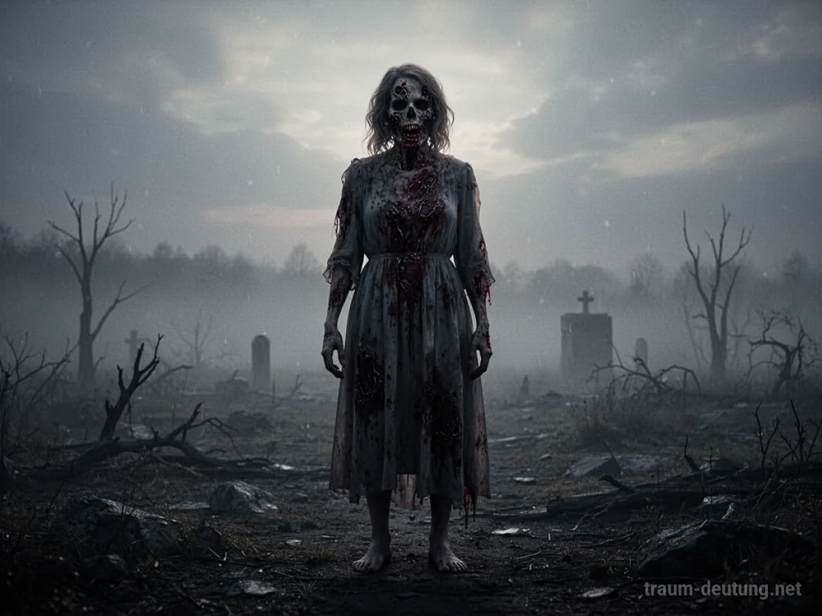 Silhouette einer Zombie-Mutterfigur in einer nebligen Landschaft