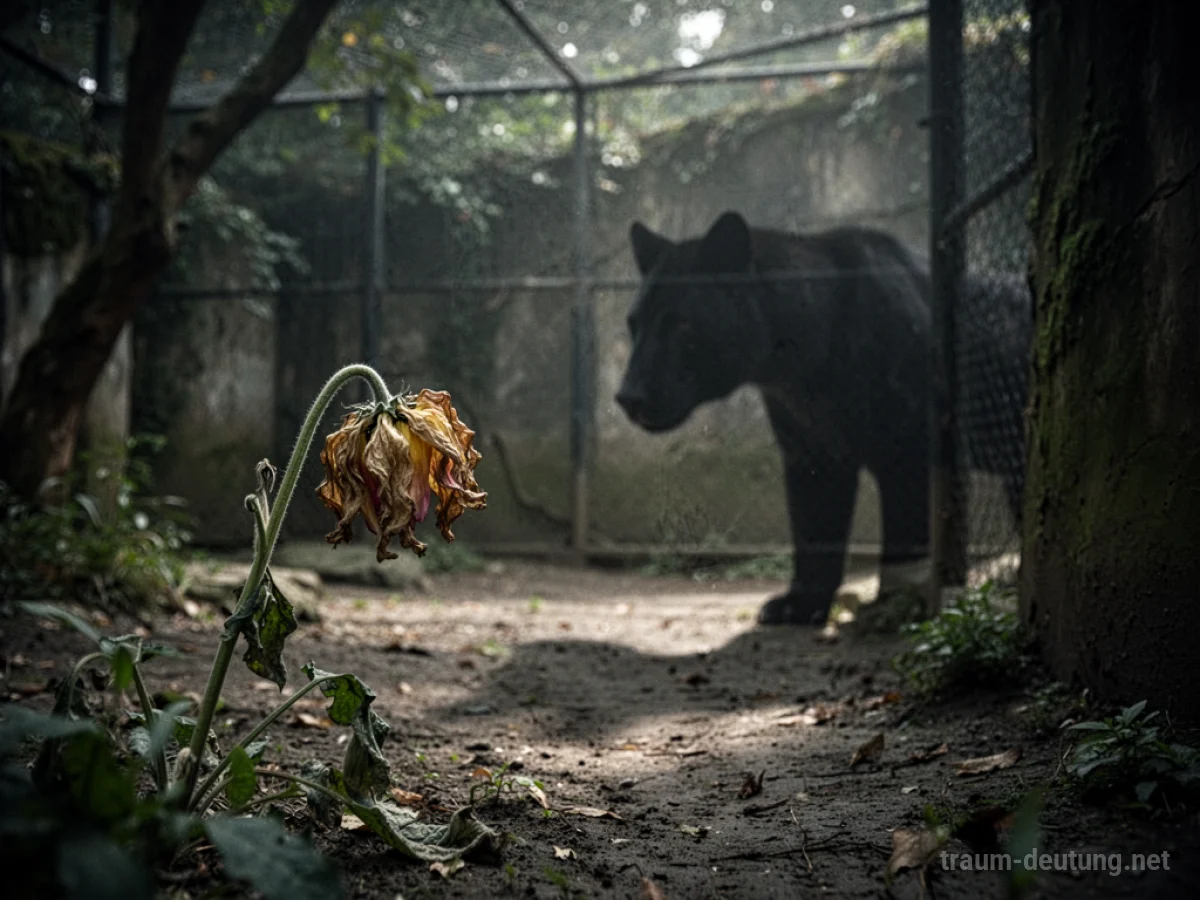 Ein verlassener Zoo mit welken Pflanzen, symbolisch für das Ende.