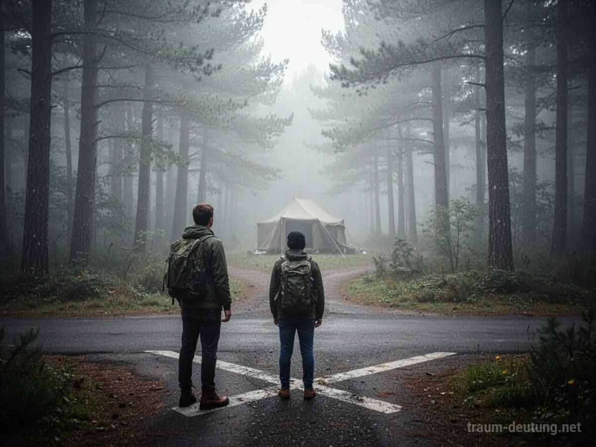 Person sucht ein Zelt im Wald