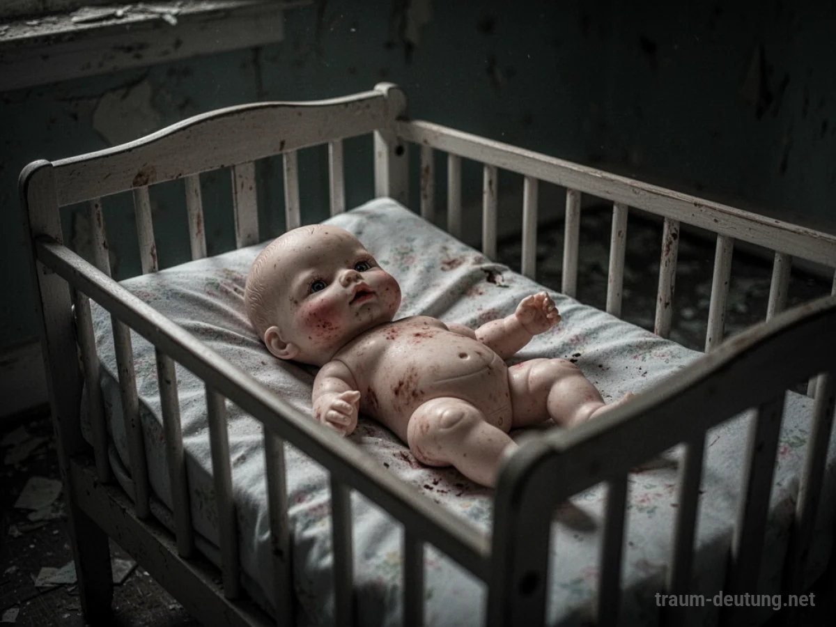 Ein bleiches Baby im Kinderwagen mit leeren Augen