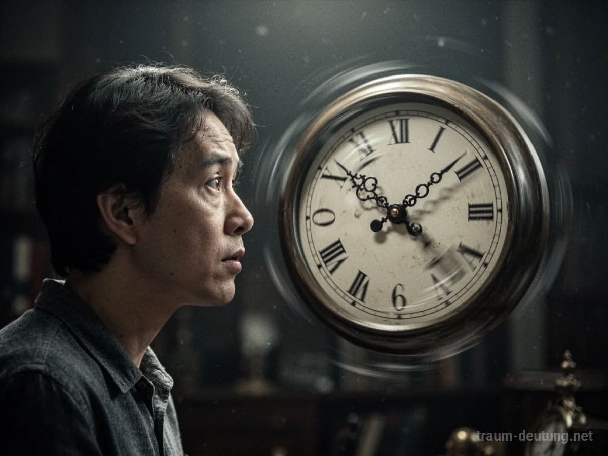 Eine Person blickt auf eine schnelllaufende Uhr, die Zeitdruck symbolisiert.