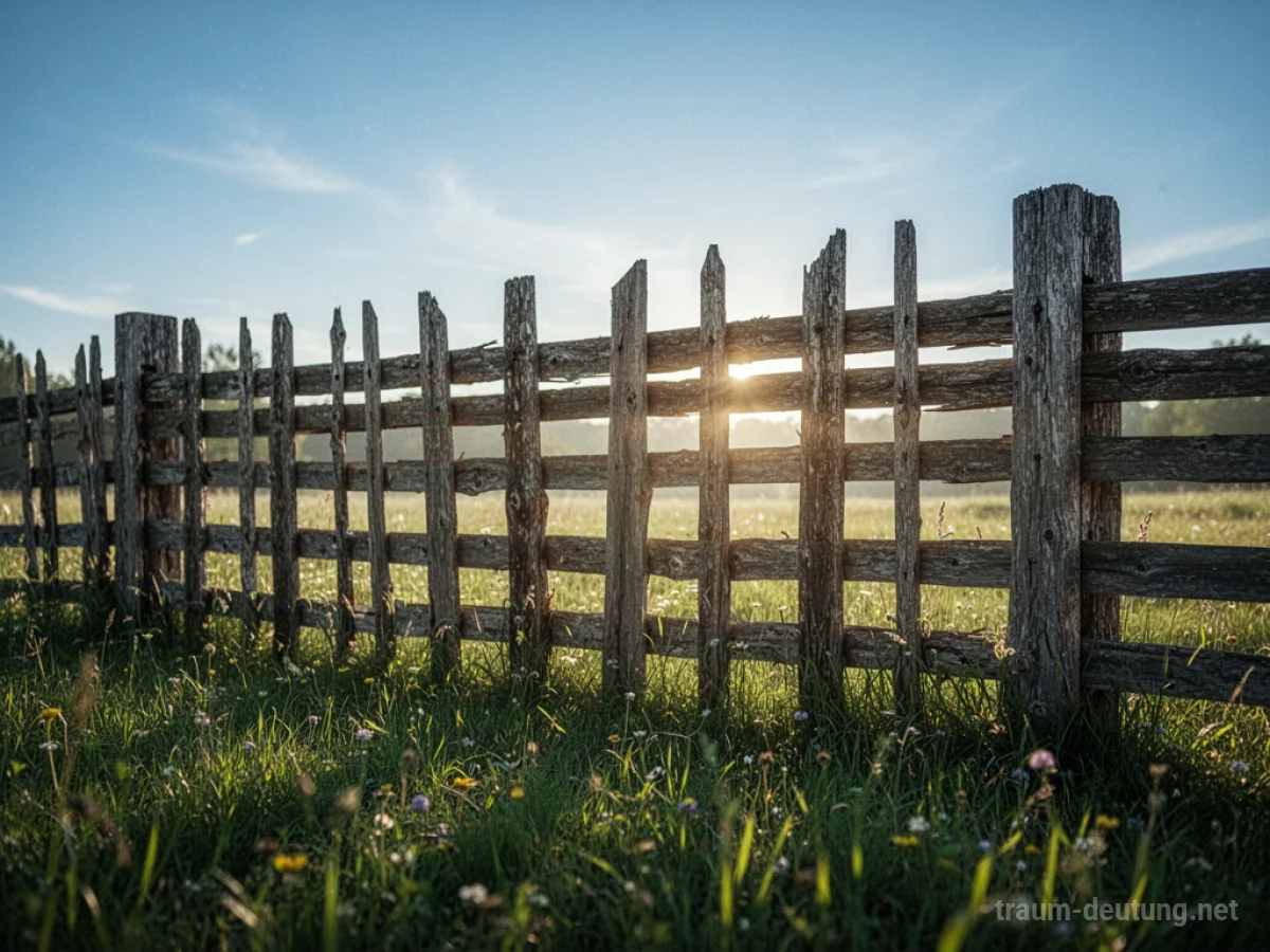 Holzzaun in einer sonnigen Wiese