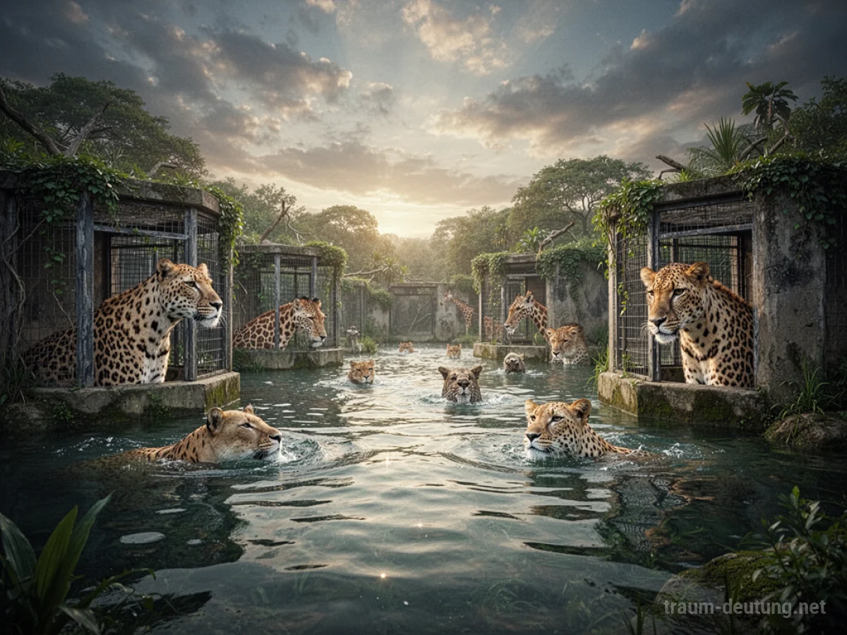Überfluteter Zoo mit Wasser in den Gehegen