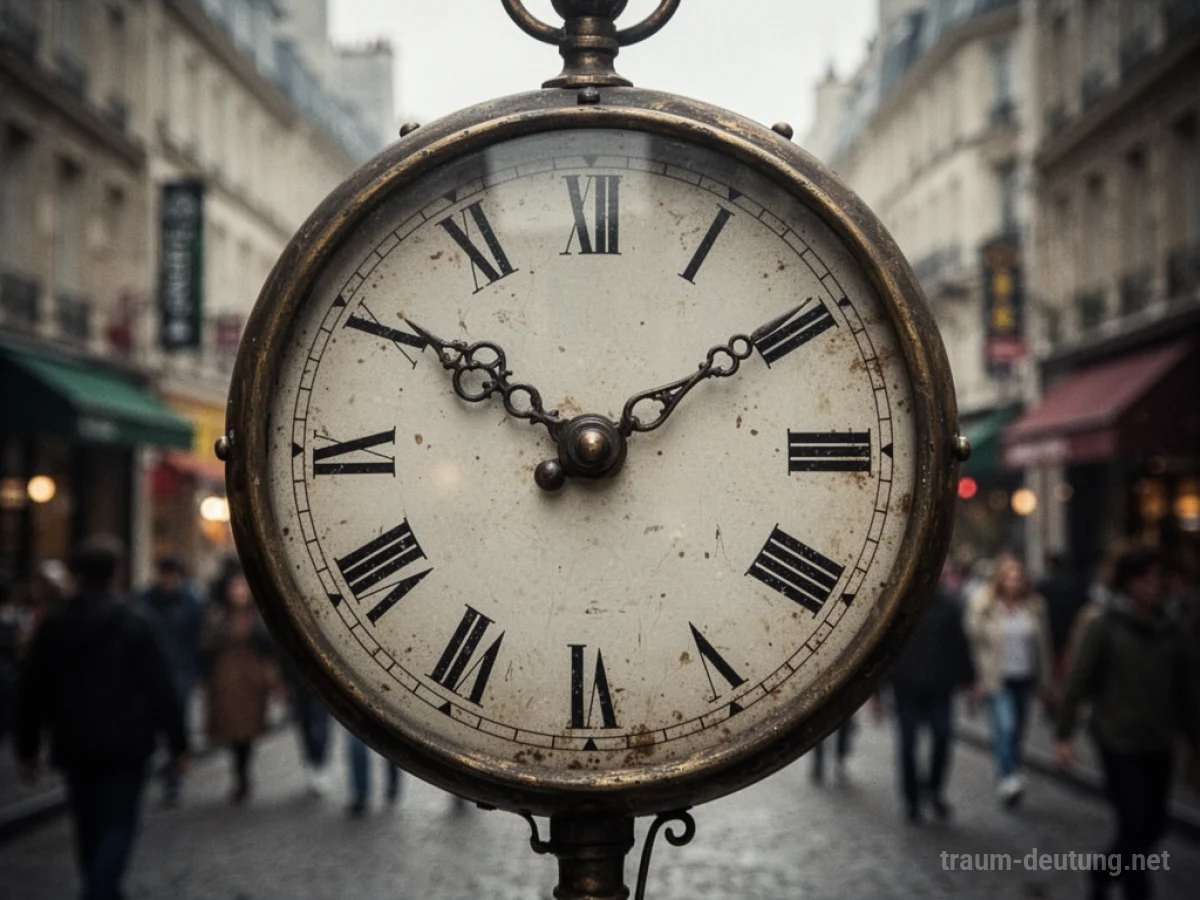 Abgebildete Uhr im Traum, deren Zeiger stillstehen.