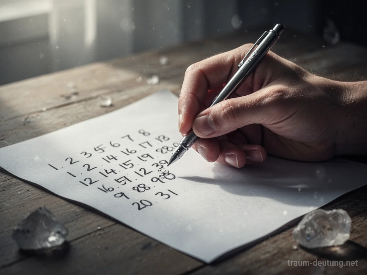 Hand schreibt Zahlen auf Papier