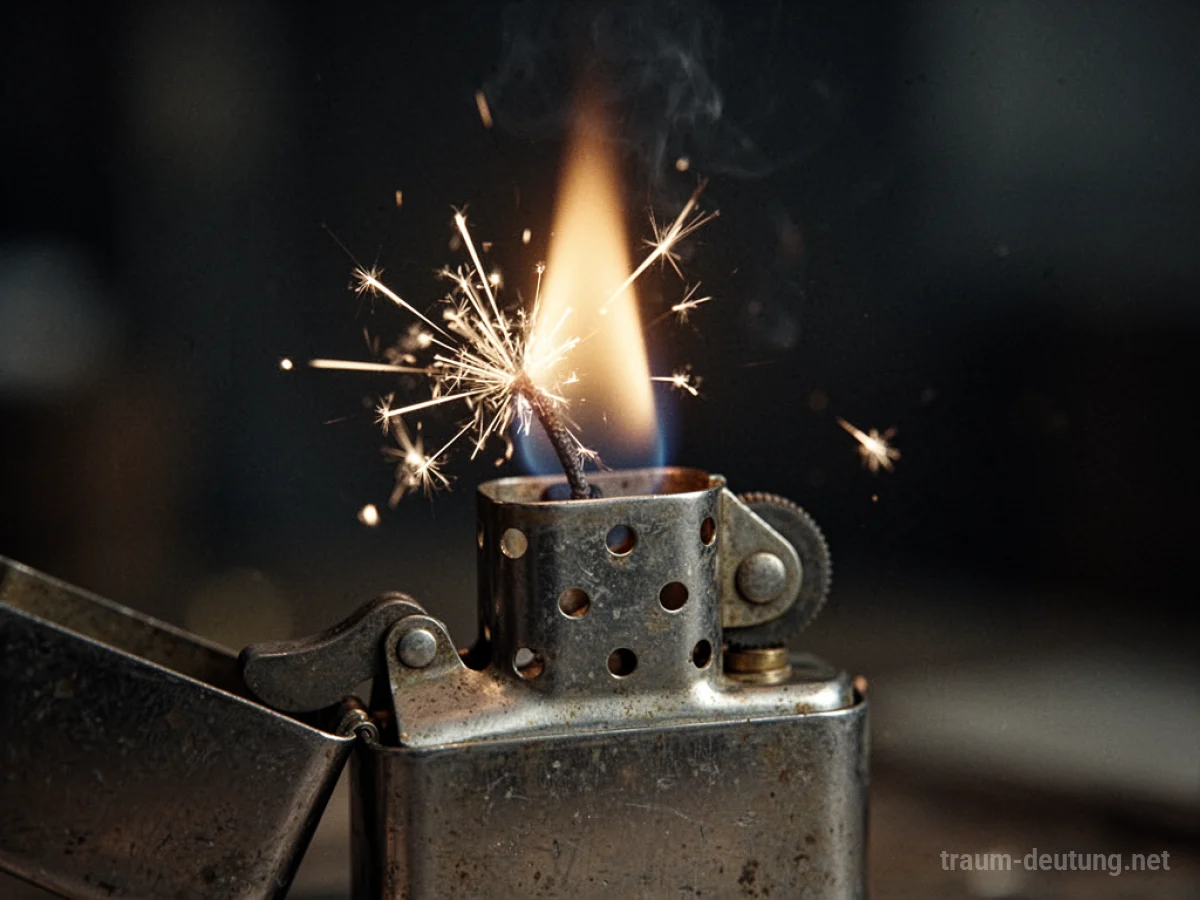 Ein Zündfunke eines Feuerzeugs, der eine Flamme entfacht