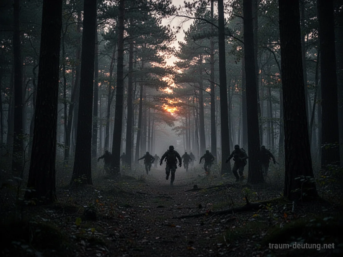 Silhouetten von Zombies, die im dunklen Wald jagen
