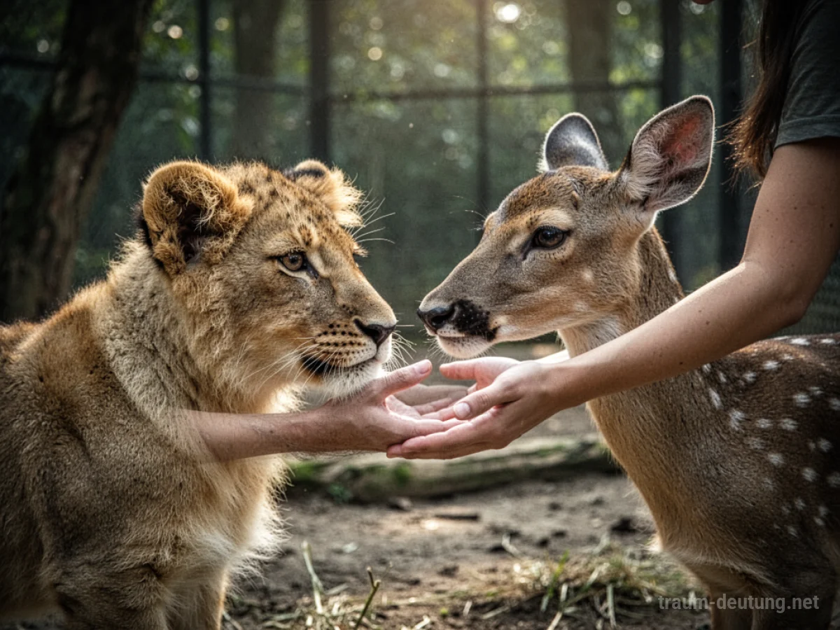 Eine Hand streichelt sanft ein friedliches Zootier.
