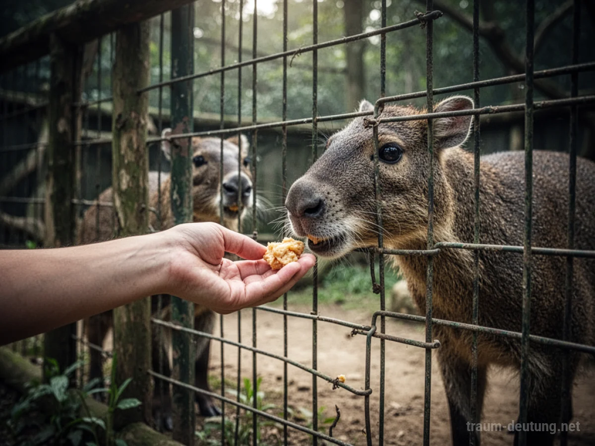 Hand füttert ein neugieriges Tier im Zoo