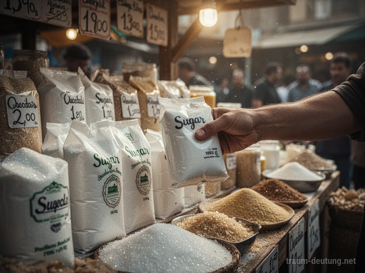 Hand kauft eine Tüte Zucker auf einem Markt