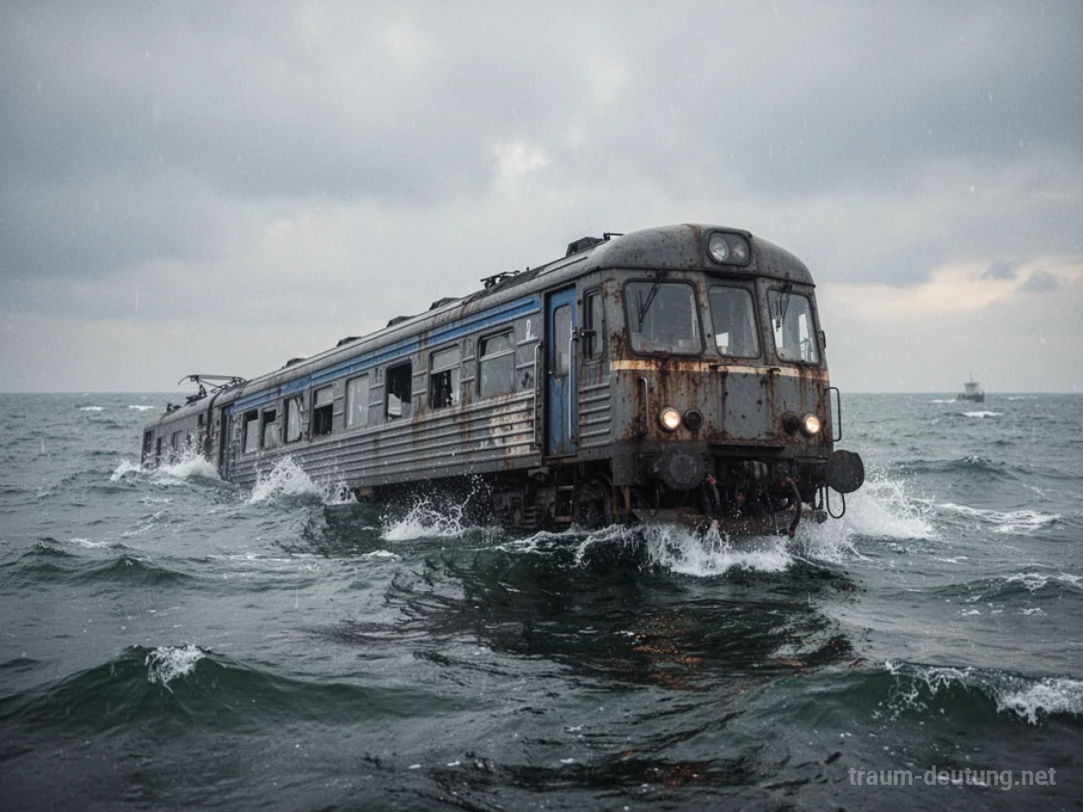 Ein Zug, der langsam in tiefes Wasser fährt.