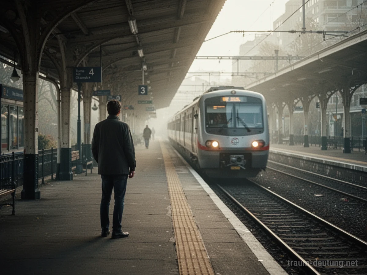Eine Person steht allein auf einem Bahnsteig und sieht einem abfahrenden Zug nach.