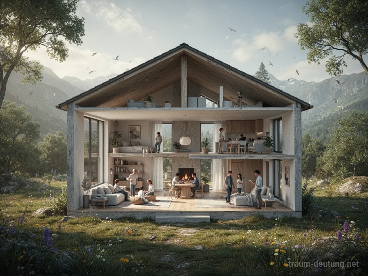 Haus ohne Wände, das Innere offen zur Natur zeigend