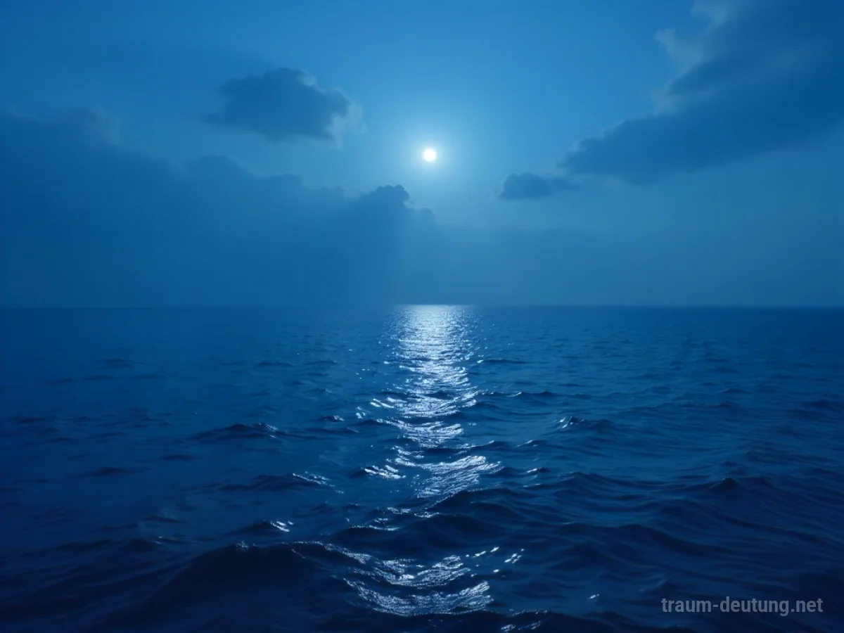 Traumdeutung Blau: Ein tiefer, klarer Ozean unter einem mondbeschienenen Himmel, der Ruhe und unendliche Tiefe symbolisiert.