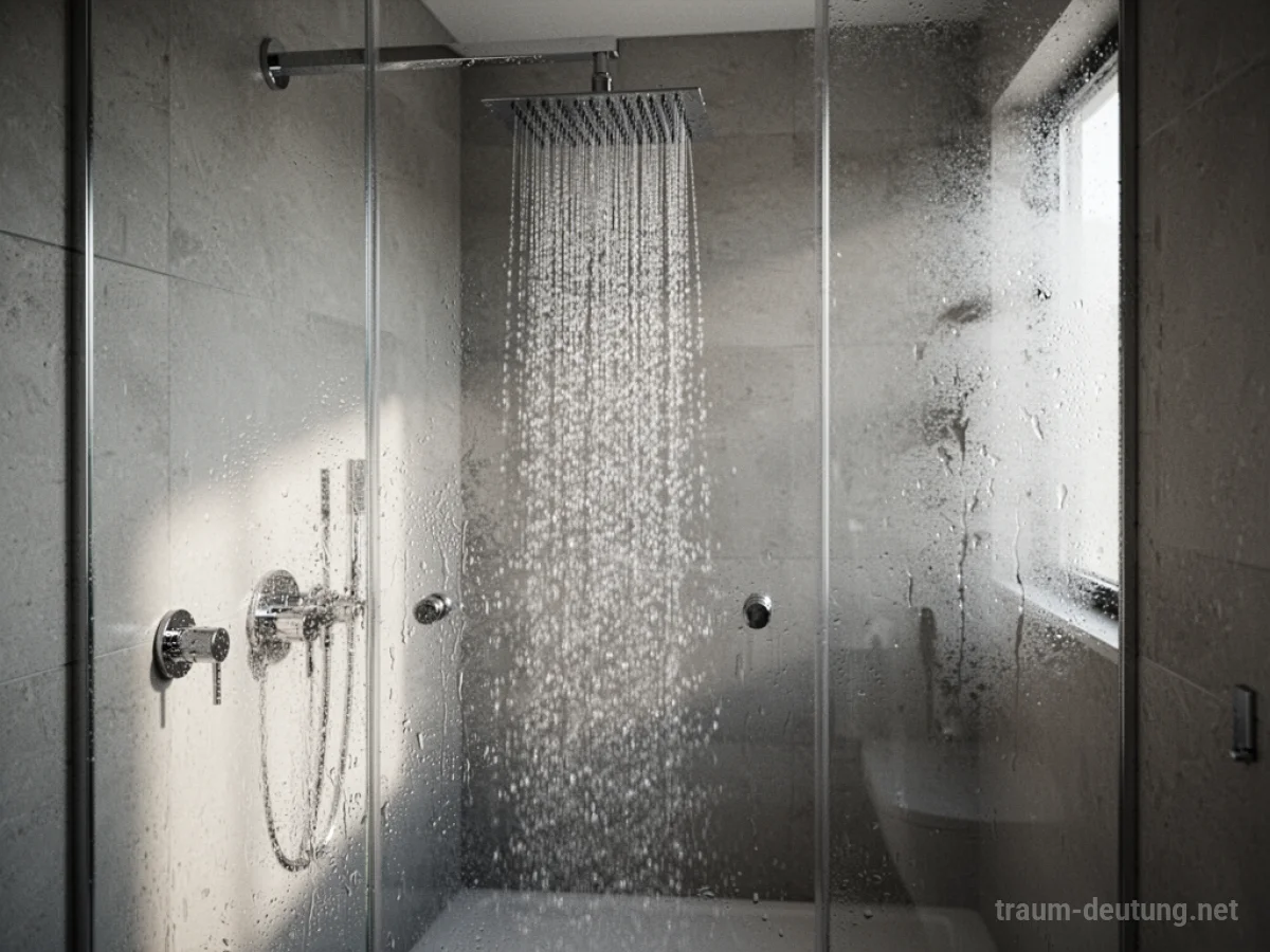 Traumdeutung Dusche: Ein moderner Duschbereich mit fallendem Wasser, das eine Atmosphäre der Reinigung und Erneuerung schafft.
