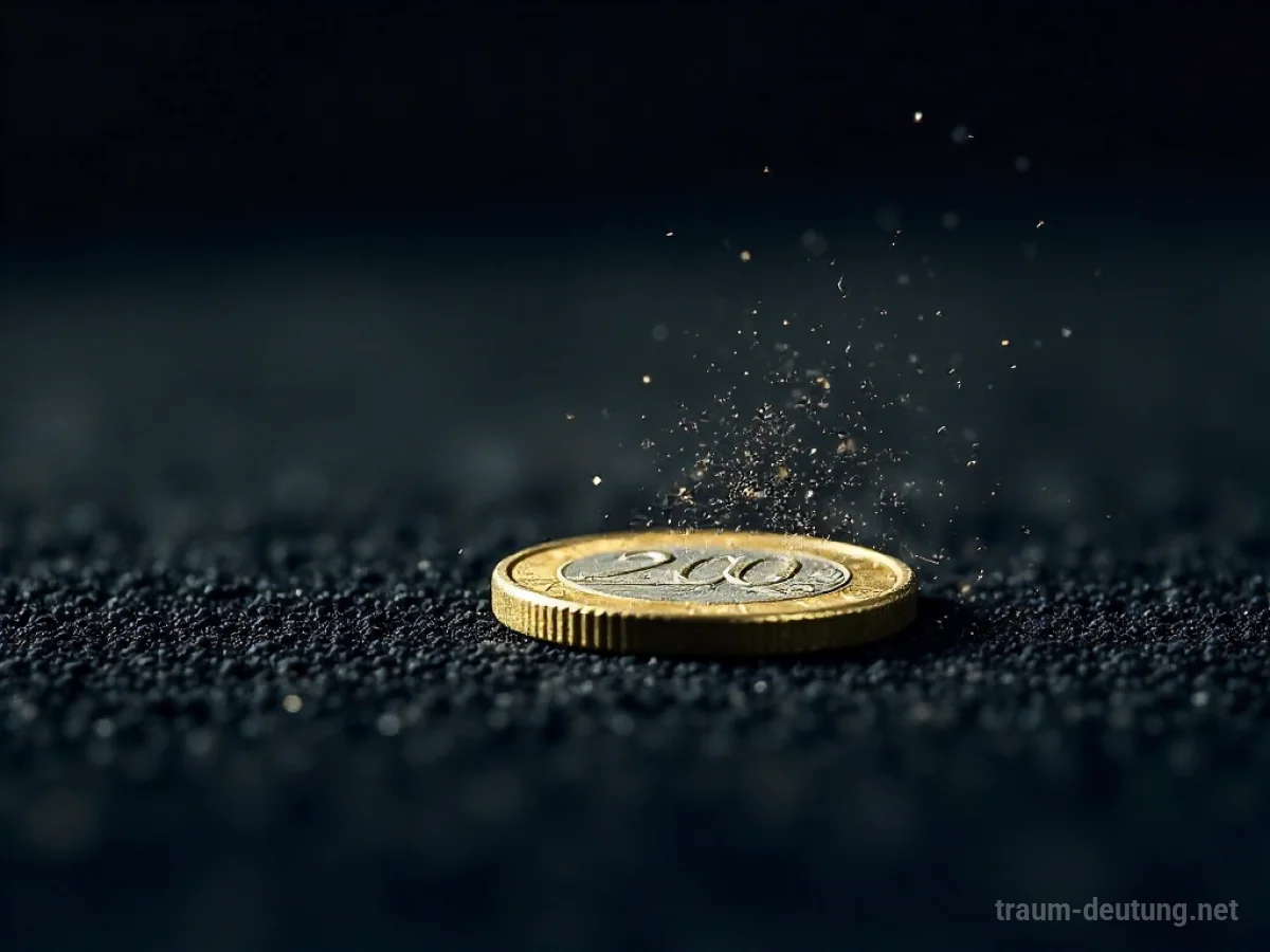 Traumsymbol Euro: Eine einzelne, makellose Euro-Münze liegt auf dunklem Samt, beleuchtet von weichem Mondlicht.