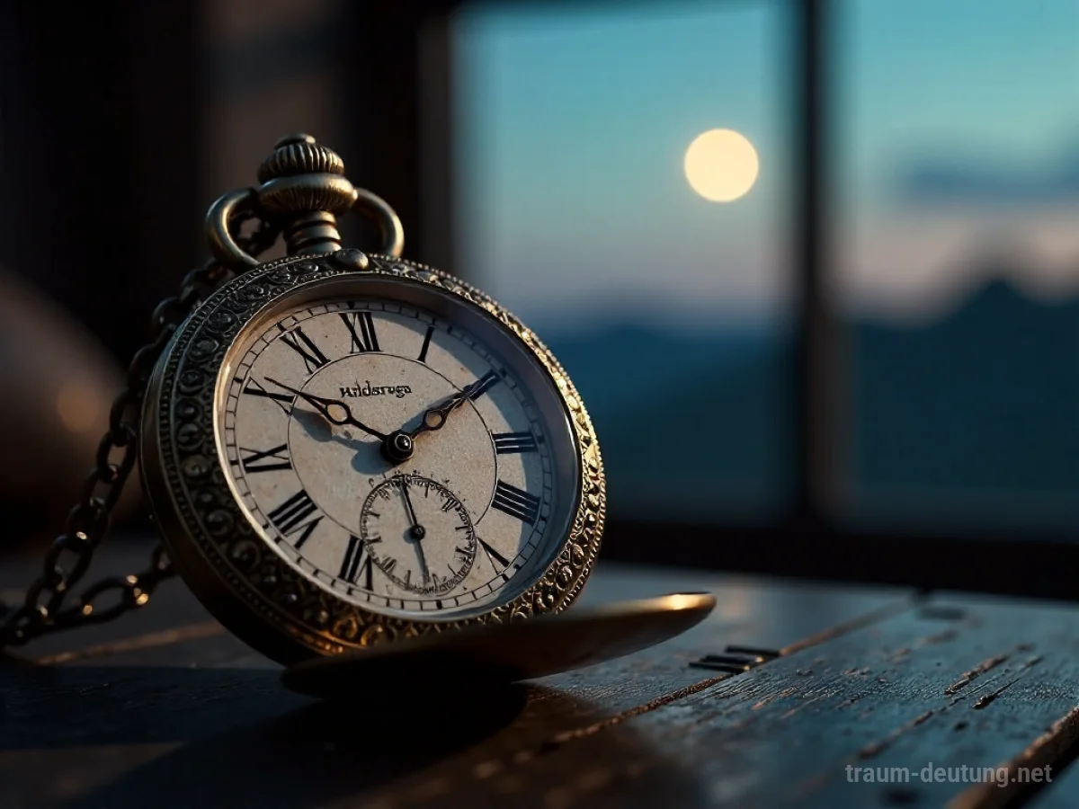 Traumdeutung Freitag: Eine detailreiche, antike Taschenuhr mit römischen Ziffern im sanften Licht, die die Vergänglichkeit der Zeit symbolisiert.