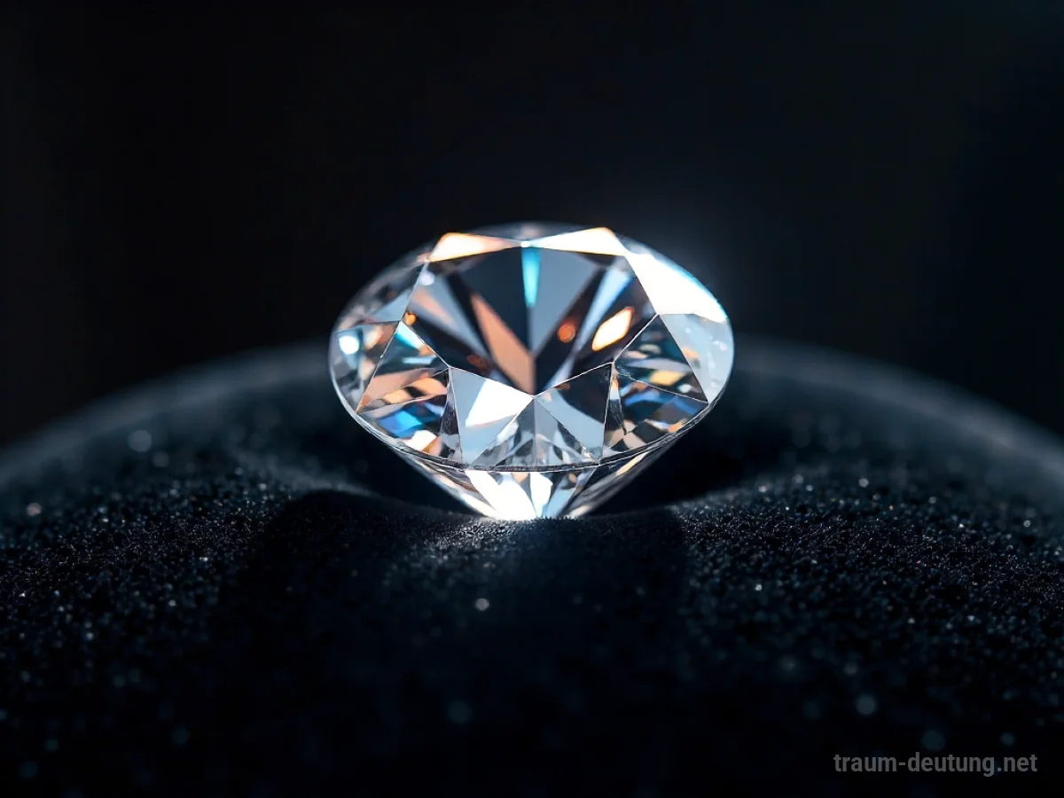 Traumsymbol Glanz: Ein funkelnder Diamant liegt auf schwarzem Samt und wirft bunte Lichtreflexe.