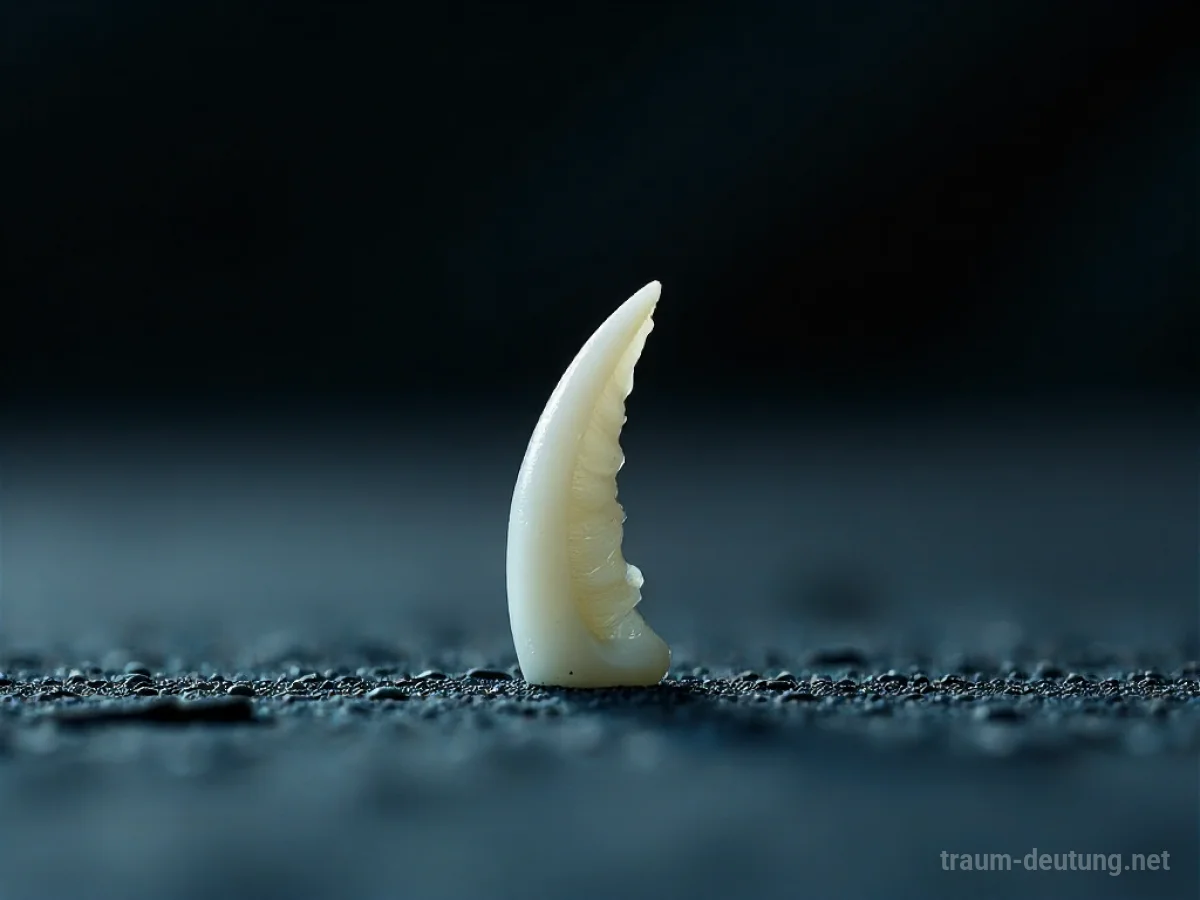 Traumsymbol Gräte: Ein einzelner, scharfer Fischknochen liegt vor einem dunklen, unscharfen Hintergrund im diffusen Licht.