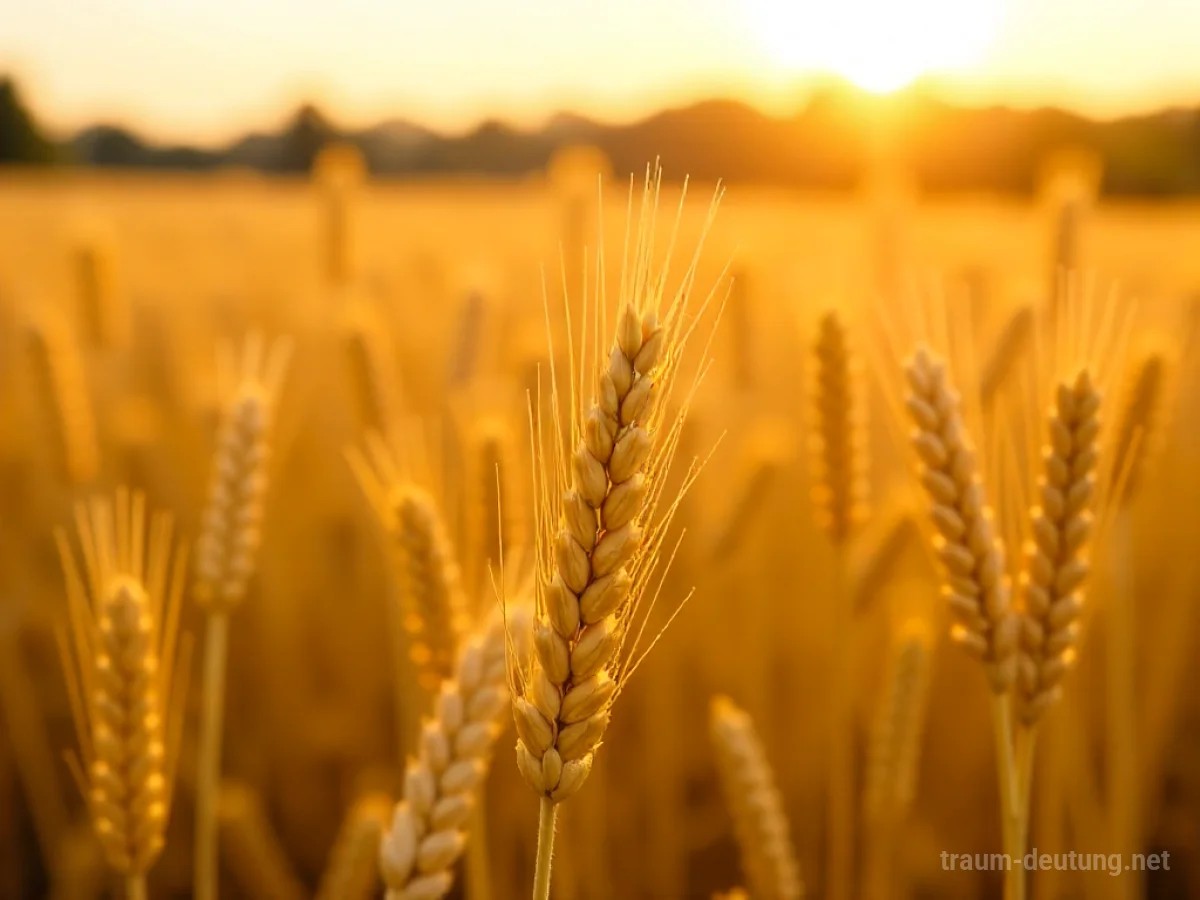 Traumsymbol Hafer: Goldene Ähren wiegen sich im warmen Licht der Abendsonne auf einem Feld.