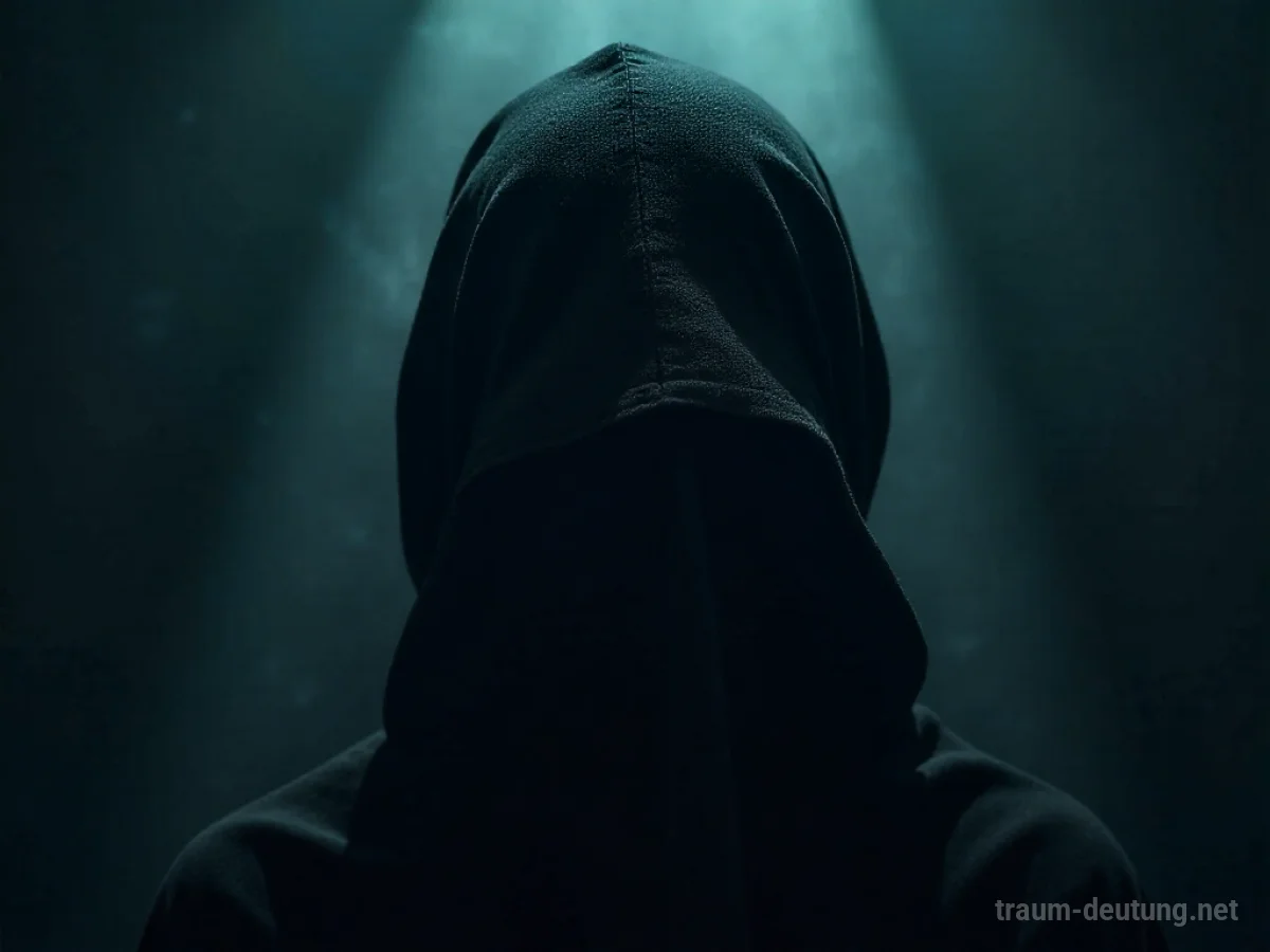 Traumsymbol Ignoranz: Die Augen einer Person sind mit einem dunklen, dicken Tuch bedeckt, das die Sicht komplett verwehrt, in einem isolierten, schwach beleuchteten Raum.