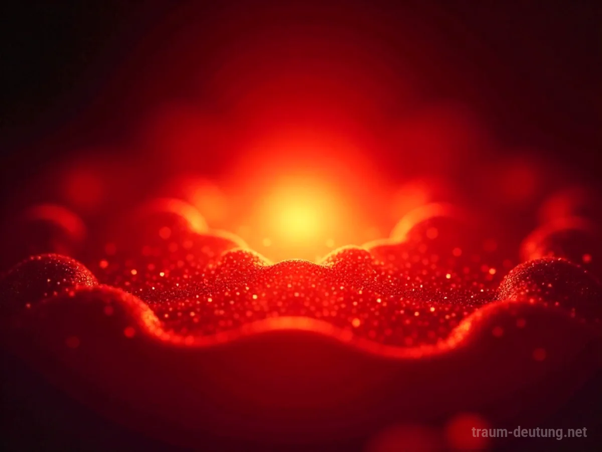 Traumdeutung Infrarot: Ein intensives, glühendes rotes Licht strahlt aus einer unsichtbaren Quelle und erzeugt eine warme Aura, mit sichtbaren Hitzewellen in der Luft.