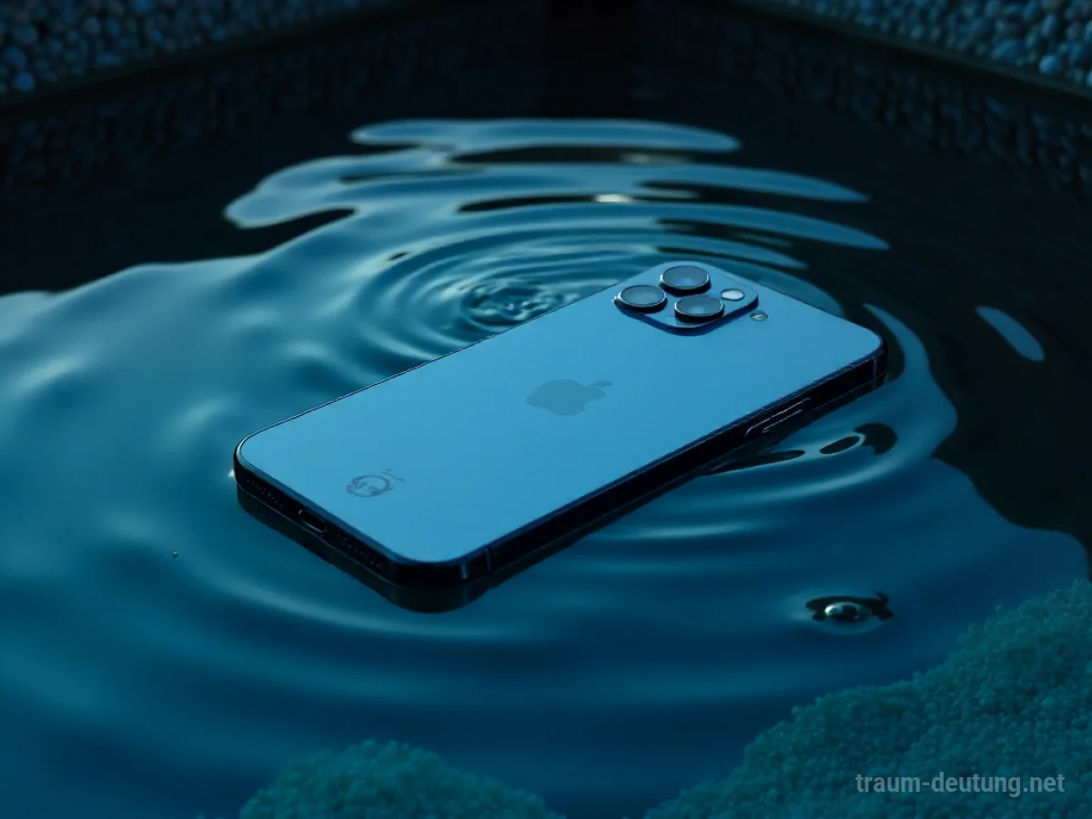 Traumdeutung iPhone: Ein modernes, glänzendes iPhone liegt halb versunken in klarem Wasser unter dem Schein des Mondlichts.