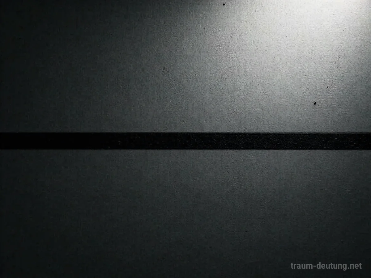 Traumsymbol Linie: Eine scharfe, schwarze horizontale Linie durchschneidet einen dunklen, texturierten grauen Hintergrund, minimalistisch und dramatisch beleuchtet.